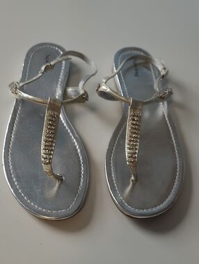 Call It Spring Silver Rhinestone T-Strap Sandals